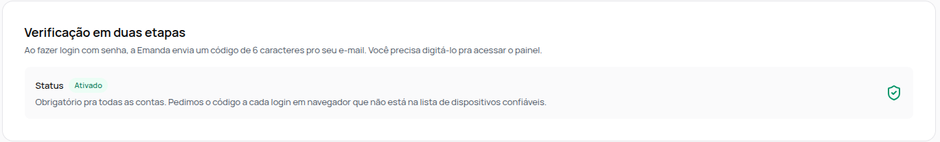 Aba Duas etapas com o status Ativado