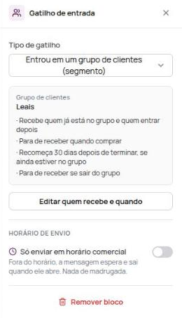 Painel do gatilho com o resumo das respostas