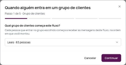 Passo 1: escolher o grupo de clientes