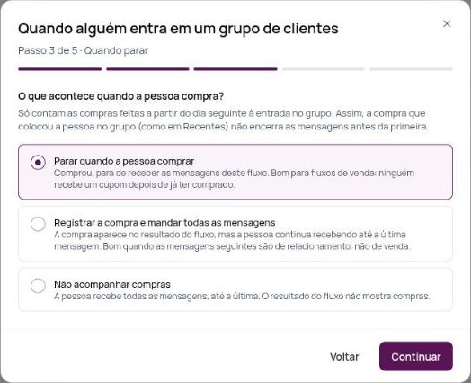 Passo 3: o que acontece quando a pessoa compra