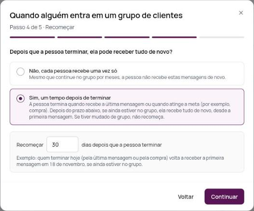 Passo 4: recomeçar depois de terminar