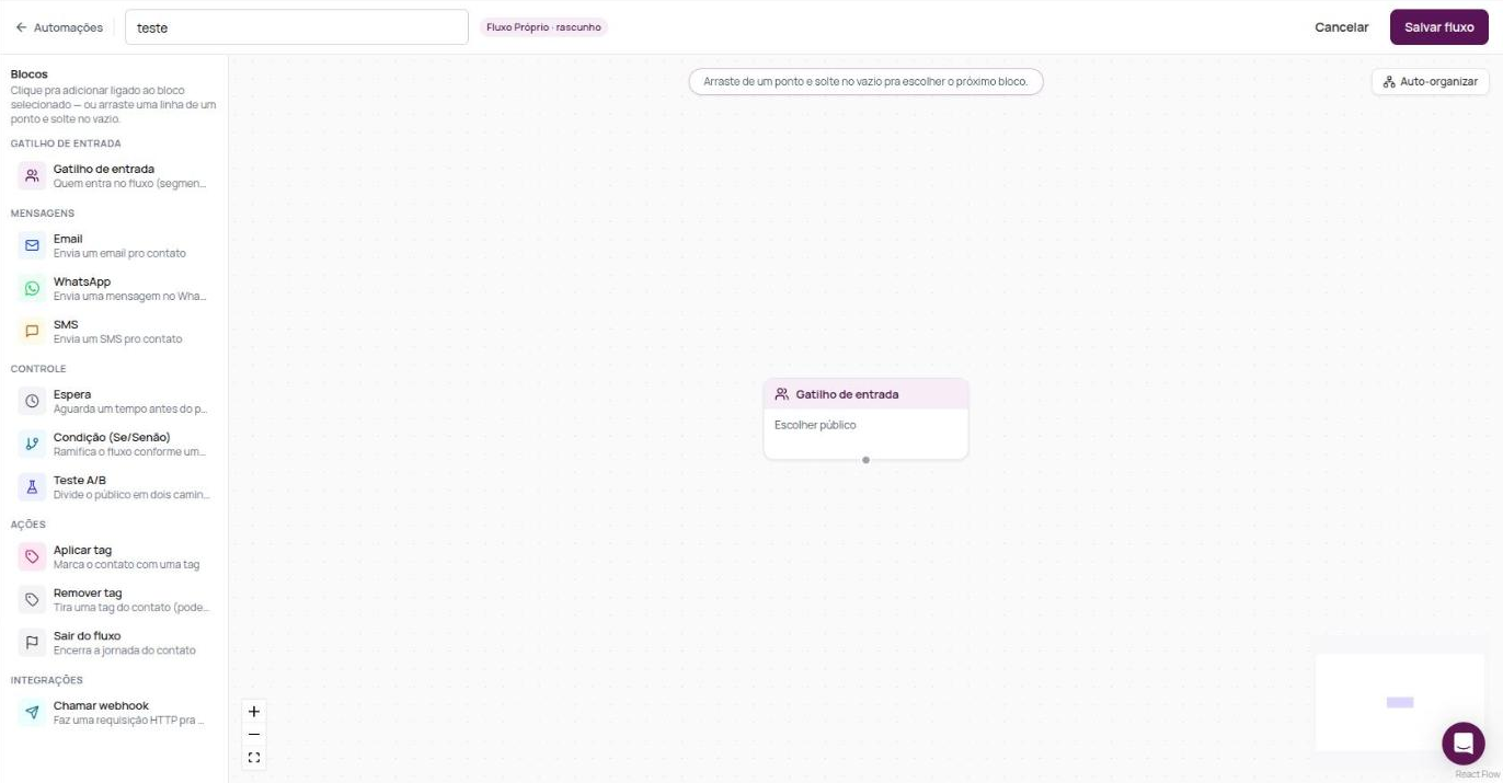 Fluxo novo com o bloco Gatilho de entrada